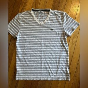 Lacoste Mens Cotton Gray &  White Striped V-Neck T-Shirt Preppy casual Size 4